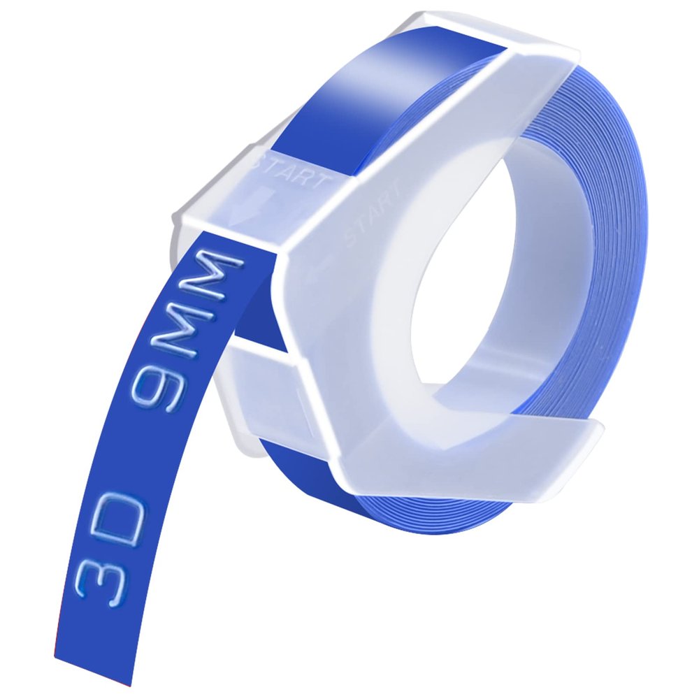 GREENCYCLE 3D Plastic Label Tape Compatible for Dymo Embossing Label Maker Organizer Xpress Pro 12966 Office Mate II, Motex, Self-Adhesive Label 520106, 3/8" (9mm) x9.8ft (3m) White on Blue-30 Rolls