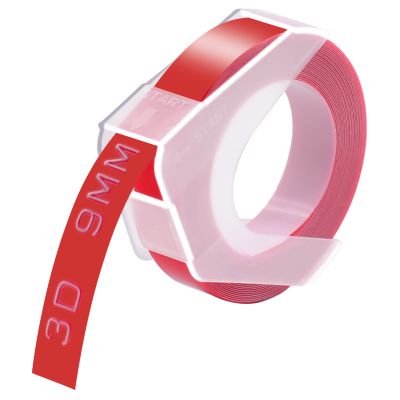 GREENCYCLE 3D Plastic Label Tape Compatible for Dymo Embossing Label Maker Organizer Xpress Pro 12966 Office Mate II, Motex, Self-Adhesive Label 520102, 3/8" (9mm) x9.8ft (3m) White on Red-40 Rolls