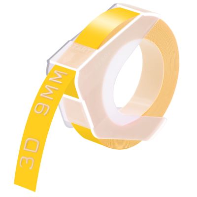 GREENCYCLE 3D Plastic Label Tape Compatible for Dymo Embossing Label Maker Organizer Xpress Pro 12966 Office Mate II, Motex, Self-Adhesive Label 520108, 3/8" (9mm) x9.8ft (3m) White on Yellow-30 Rolls