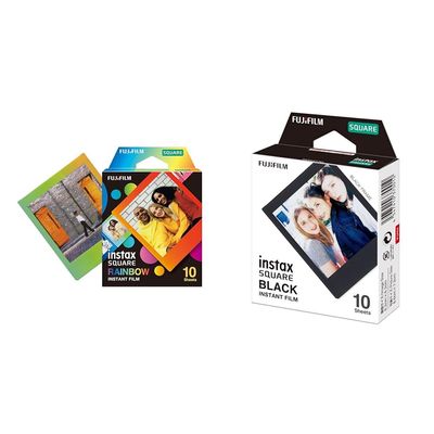 FUJIFILM Instax Square Rainbow Film (10 Exposures) and Instax Square Black Film (10 Exposures) Bundle