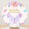 Renaiss 5x5ft Butterfly Floral Round Backdrop Covers Butterfly Kisses & Wings Circle Photography Background Fairy Princess Girls Baby Shower Birthday Newborn Party Decors Arch Photo Booth Props view 1