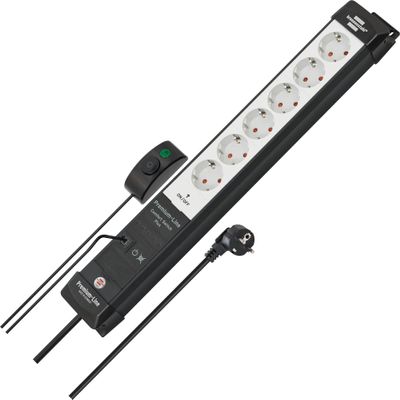 Brennenstuhl Premium-Line Comfort Switch Plus Power Strip 6-Way (3 m Cable, Additional Hand/Foot Switch, Wall Mounting, Made in Germany) Black/Grey