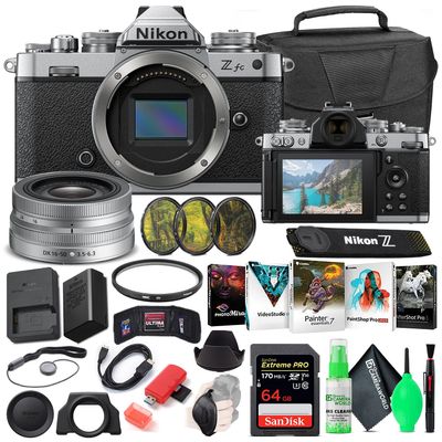 Nikon Z fc Mirrorless Digital Camera with 16-50mm Lens (Black, 1675) Bundle with 64GB Extreme PRO SD Card + Camera Bag + Editing Software + 4pc Filter Kit + Cleaning Kit + More