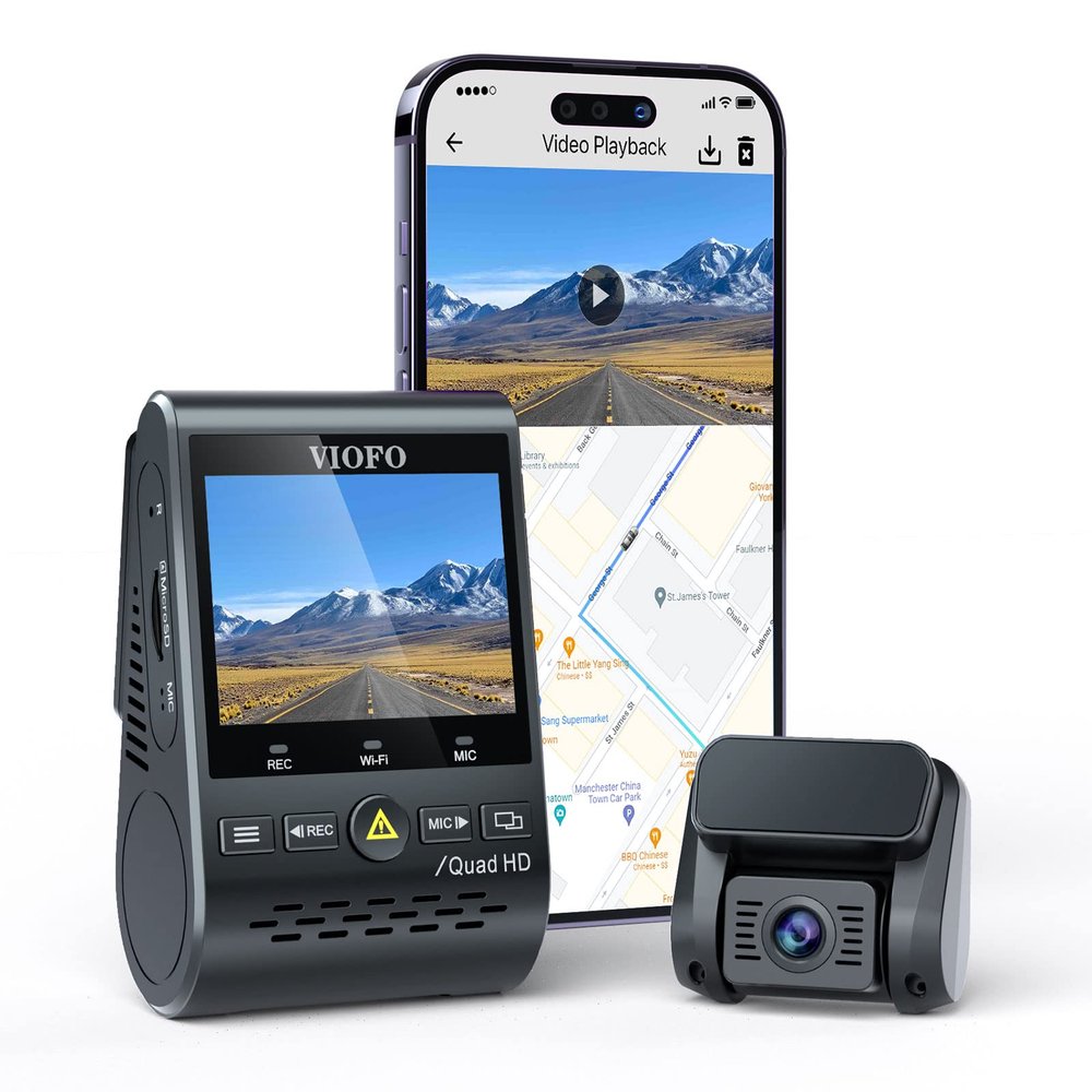 VIOFO Dual Dash Cam, 2K 1440P 60fps+1080P 30fps Front and Rear Dash Camera with Wi-Fi GPS, Parking Mode, Emergency Recording, Super Capacitor, Motion Detection (A129 Plus Duo) (Renewed)