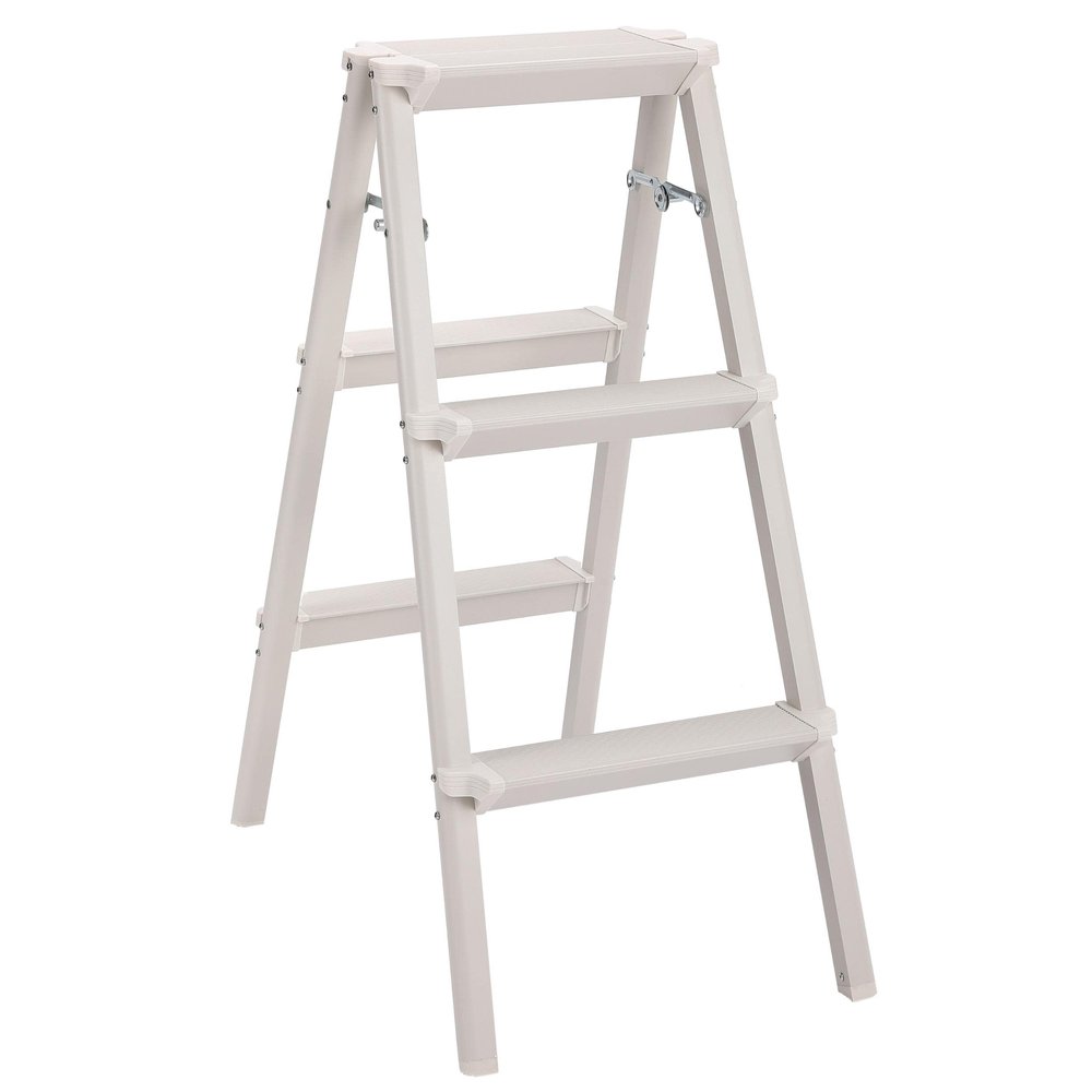 BIRDROCK HOME 3 Step Compact Steel Step Ladder - Sturdy Thin Folding Stool - Anti-Slip Steps - Great for Your Kitchen, Pantry, Closets, or Home Office - Indoor Stool - Silver
