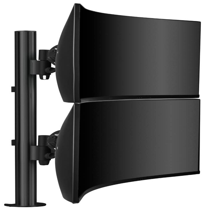Atdec AWMS-2-LTH75-H-B Dual Stack Heavy Monitor Desk Mount - Flat and Curved up to 49in - VESA 75x75, 100x100 - Tool-Free Adjustable Monitor Height, tilt, pan - Quick Display Release, Black