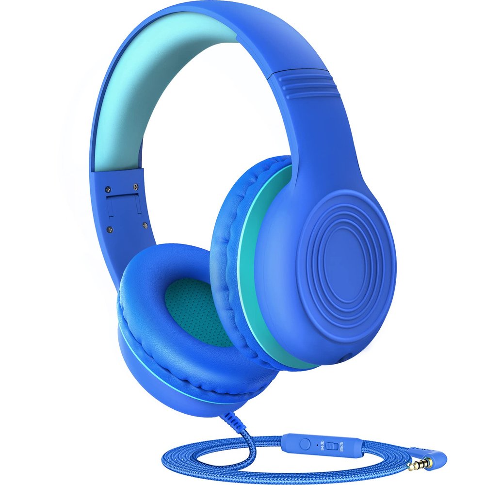 Fresnwel Kids Headphones Microphone, 85/94db Volume Limit Kids Headset, Foldable Wired Children Headphones Audio Sharing, Over Ear Stereo Headphone, Wired Kids Headset School Online Class Tablet