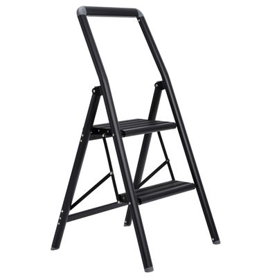 BIRDROCK HOME 2 Step Slim Aluminum Step Ladder - Sturdy Thin Folding Stool - Anti-Slip Steps - Great for Your Kitchen, Pantry, Closets, or Home Office - Indoor Stool - Black
