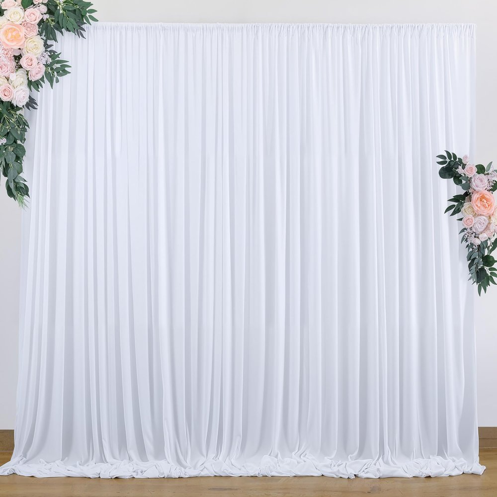 10 ft x 7 ft Wrinkle Free White Backdrop Curtain for Wedding Parties, Polyester Photography Backdrop Drapes for Birthday Parties Stage Backdrop Stand, White Background Curtains, 5x7FT 2 Panels
