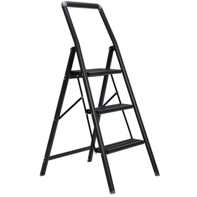 BIRDROCK HOME 3 Step Slim Aluminum Step Ladder - Sturdy Thin Folding Stool - Anti-Slip Steps - Great for Your Kitchen, Pantry, Closets, or Home Office - Indoor Stool - Black