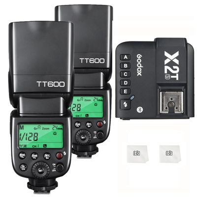 Godox 2pcs TT600 GN60 Camera Flash Speedlite,HSS 1/8000s Master Slave Off Speedlight 0.1-2.6s Recycle Time, 2.4GX System Receiver with Godox X2T-S Wireless Flash Trigger Compatible with Sony Camera