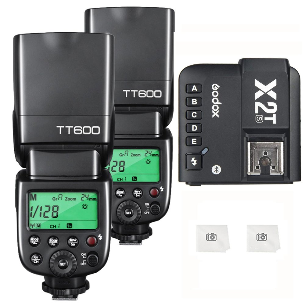 Godox 2pcs TT600 GN60 Camera Flash Speedlite,HSS 1/8000s Master Slave Off Speedlight 0.1-2.6s Recycle Time, 2.4GX System Receiver with Godox X2T-S Wireless Flash Trigger Compatible with Sony Camera