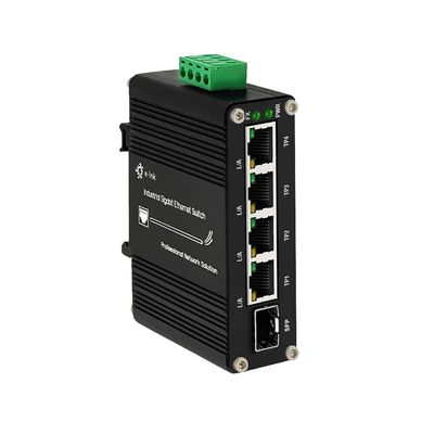 Mini Industrial 4 Port 10/100/1000Mbps Gigabit Ethernet Switch with SFP Din Rail/Wall-Mount 10/100/1000BASE-T RJ45 + 1 100/1000FX (SFP) Support 12-48V DC 10Gbps Switching Capacity