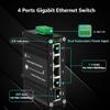 Mini Industrial 4 Port 10/100/1000Mbps Gigabit Ethernet Switch with SFP Din Rail/Wall-Mount 10/100/1000BASE-T RJ45 + 1 100/1000FX (SFP) Support 12-48V DC 10Gbps Switching Capacity view 3