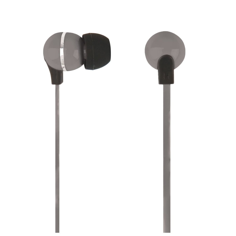 Ativa Plastic Earbud Headphones with Flat Cable, Gray