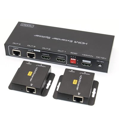 HDMI Extender Splitter, 1080P@60Hz 1X4 HDMI Extender Over Ethernet Multiple receivers hdmi to ethernet Splitter multiport hdmi Extenders EDID Presets 50M POC (1X2)