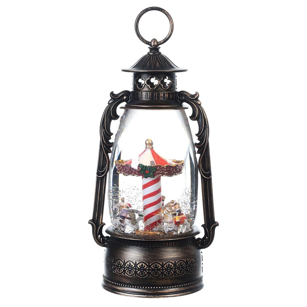 Holyart Glass Snow Globe Lantern Carousel of Horses 30x18x10 cm LED