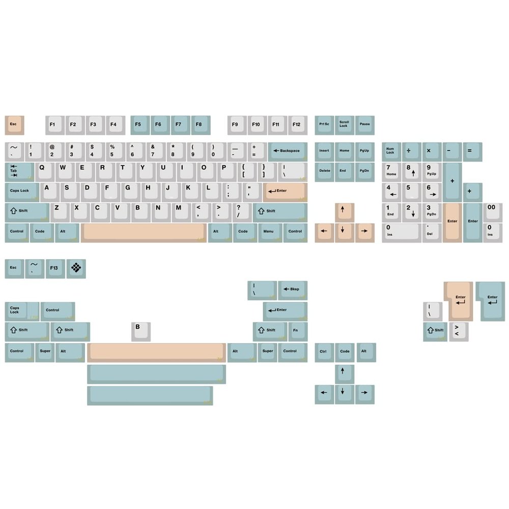 KPREPUBLIC WM Elegant Beige Green Dye Sub Keycap Thick PBT Cherry Profile for Keyboard 87 tkl 104 ansi xd64 bm60 xd68 bm65 bm68 (WM Beige Green Set x1)