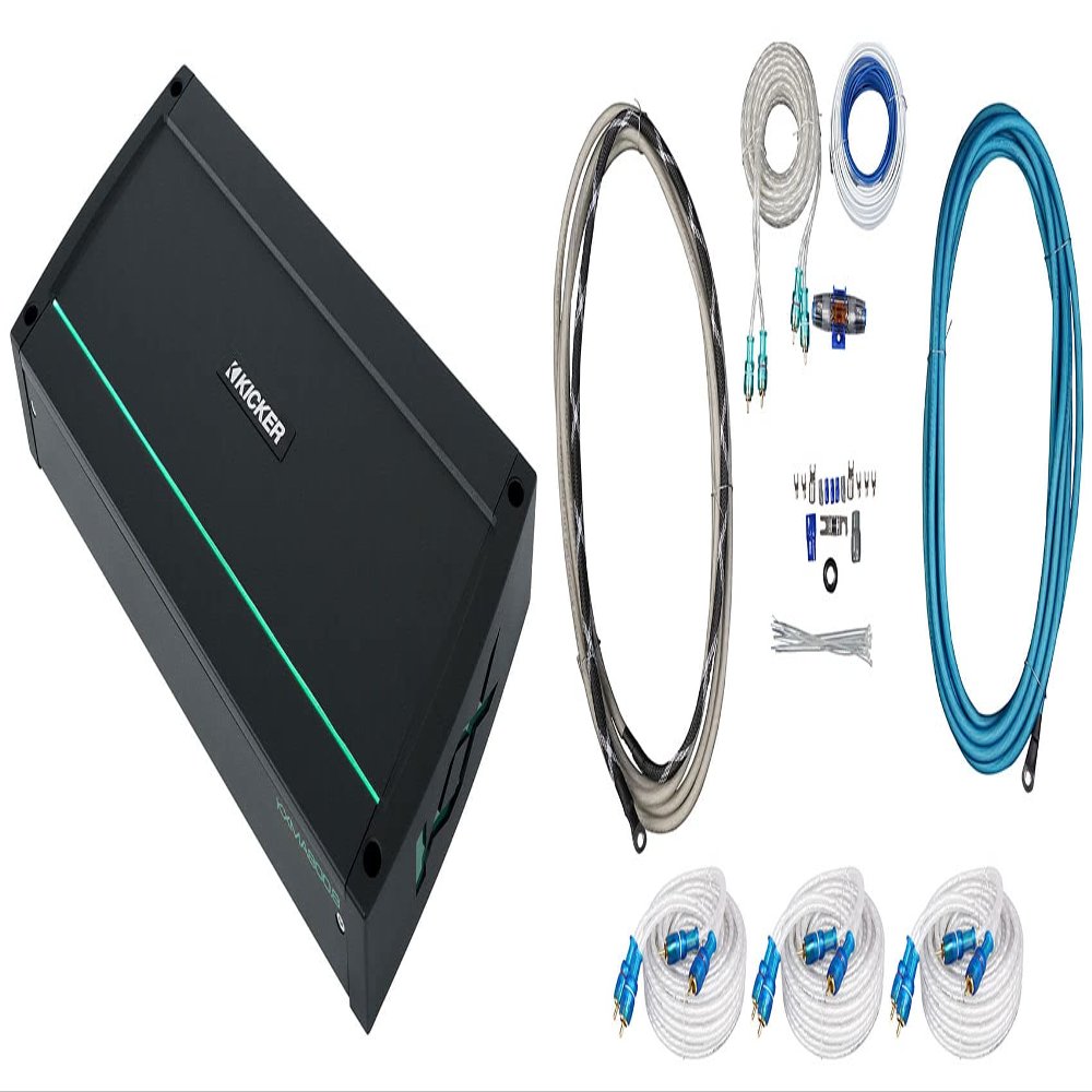 KICKER 48KXMA8008 800 Watt 8-Channel Marine Boat Amplifier Bundle with Rockville RMWK4 Marine Amplifier Install Wire Kit & (3) Rockville MRCA25 25 Foot Marine RCA Cables (3 Items)