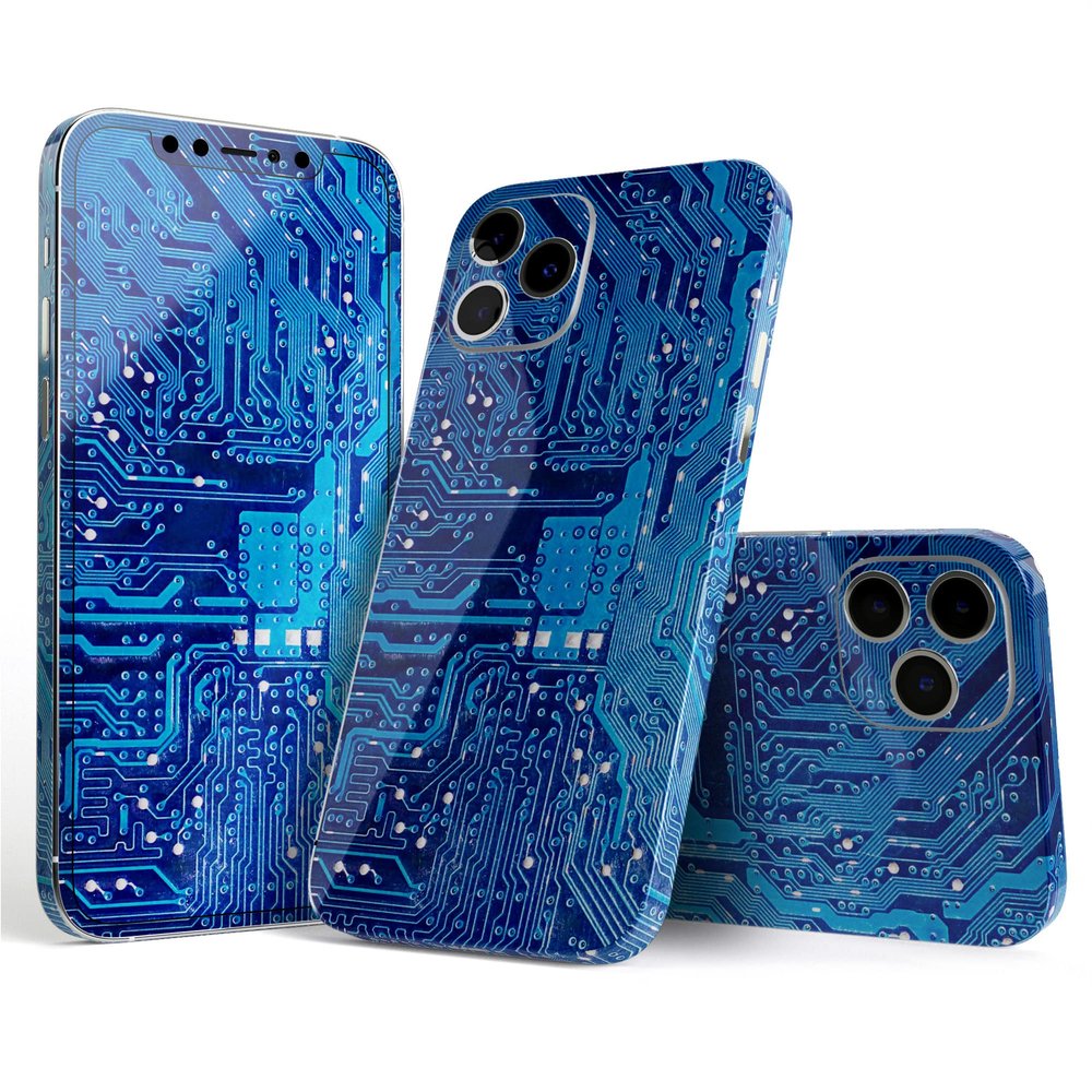 DesignSkinz - Compatible with Apple iPhone 13 Mini - Protective Vinyl Decal Wrap Skin Cover (Screen Trim & Back Glass Skin) - Blue Circuit Board V1