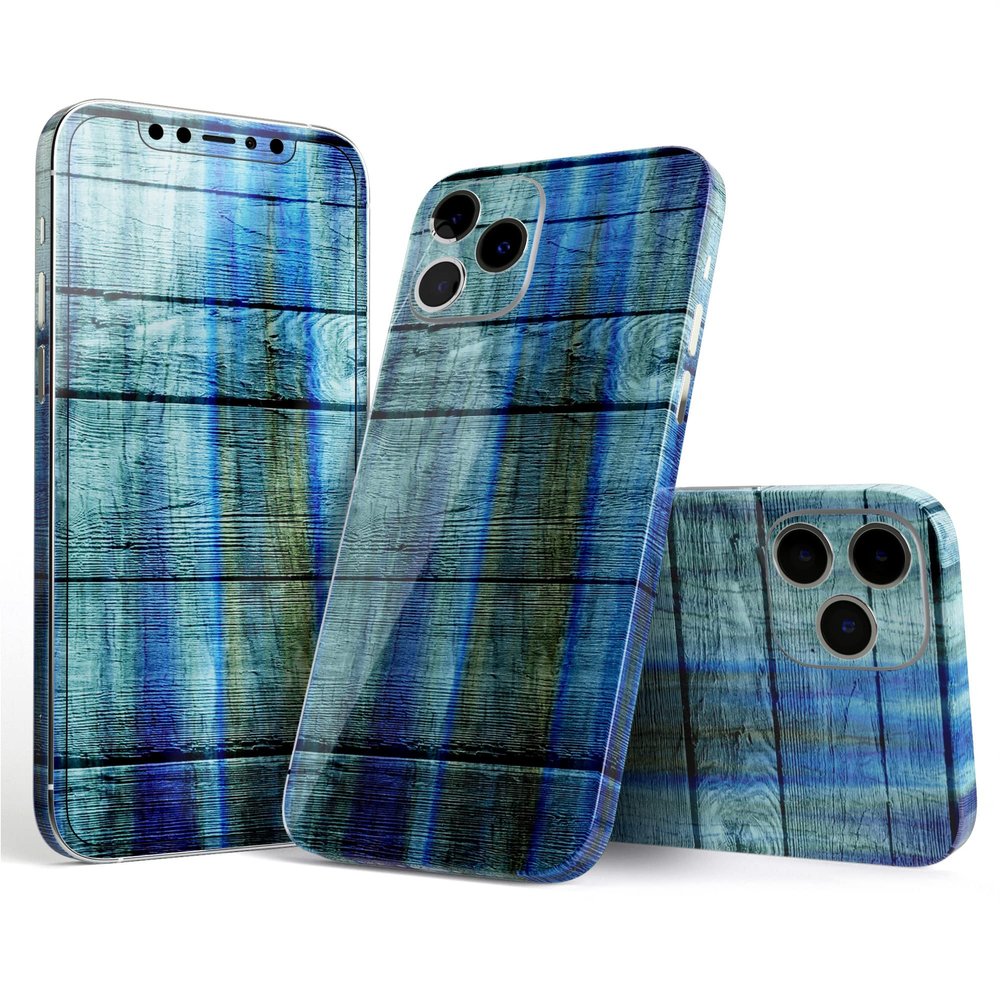 DesignSkinz - Compatible with Apple iPhone 7 - Protective Vinyl Decal Wrap Skin Cover (Screen Trim & Back Glass Skin) - Blue and Green Tye-Dyed Wood