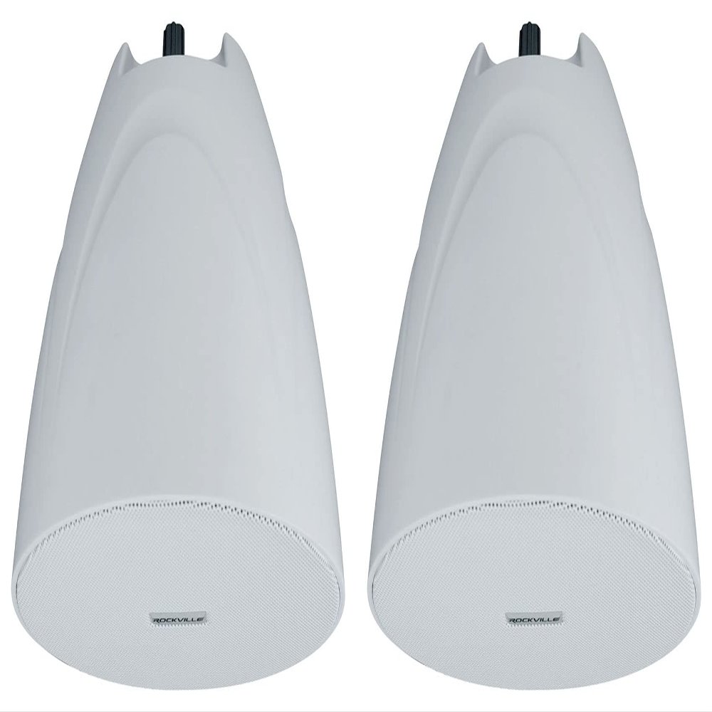 Rockville PEN-525T 5.25" 70V Hanging Pendant Speaker, White, 71Hz-20kHz, Polypropylene Woofer, PEI Dome Tweeter, for Restaurants and Retail, 2-Piece