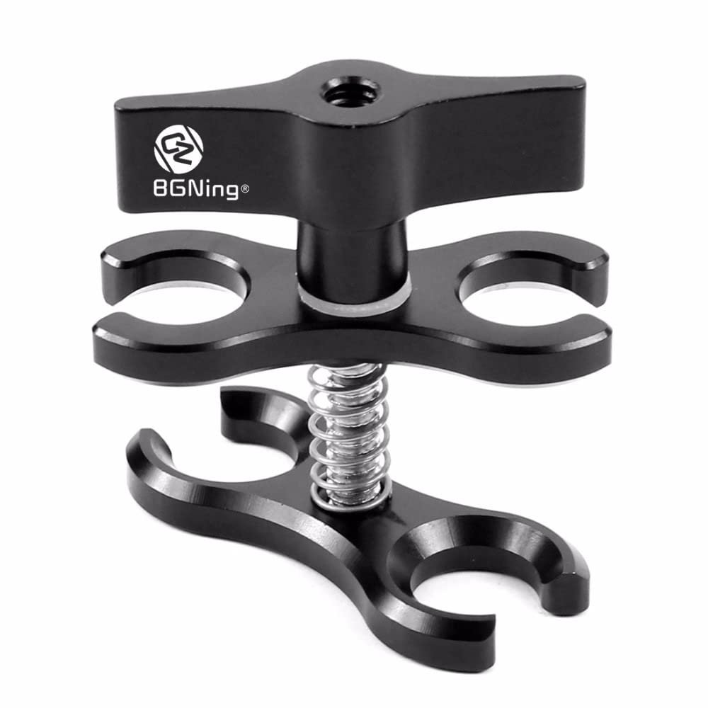 BGNing 2 in 1 Aluminum Scuba Diving Fixture Lights Arm Ball Butterfly Clip Clamp Mount Ball Base Adapter Compatible with GoPro Hero Camera (Two-Hole Butterfly Clip)