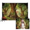 10x8FT Cartoon Forest Backdrop Old Trees Green Vine Photography Background Mushroom Tree Inside Cabin Decoration Dreamlike Forest Cartoon Backdrop for Kids Adults Portraits Studio Props view 1