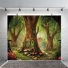 10x8FT Cartoon Forest Backdrop Old Trees Green Vine Photography Background Mushroom Tree Inside Cabin Decoration Dreamlike Forest Cartoon Backdrop for Kids Adults Portraits Studio Props view 3