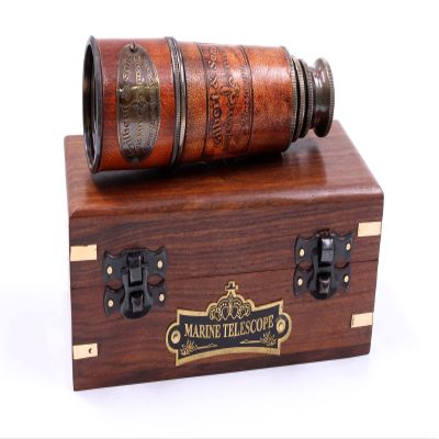 US HANDICRAFTS Handcrafted Brass Maritime Telescope with Wooden Box (Style 1)
