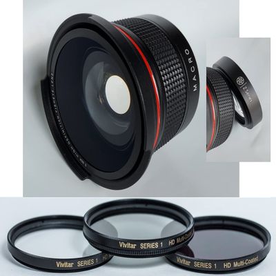 Elite Series HD Fisheye Lens and 3-Pc Filter Set for Canon EOS M200 (49mm Compatible)