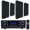 Rockville RockSlim Black Bundle: (4) 5.25 in 240W Peak Wall Mount Home Theater Speakers, BLUAMP 100 Bluetooth Amplifier, Mic Input, RCA Output, for Home Audio, Living Room, or TV Setup, 5 Items view 1