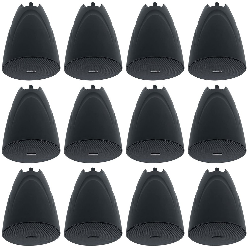 Rockville PEN-525T 5.25 in 70V Hanging Pendant Speakers, Black Finish, Suspension Cable Mount, for Restaurants and Bars, 12-Piece