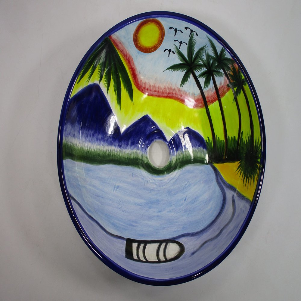 14" round TALAVERA VESSEL SINK Mexican handmade ceramic bathroom basin, folk art