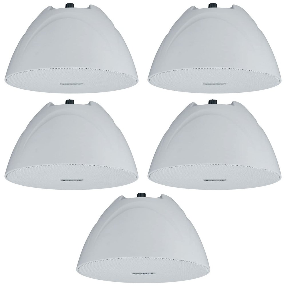 Rockville PEN-525T 5.25" 70V Hanging Pendant Speaker, White, 71Hz-20kHz, Polypropylene Woofer, PEI Dome Tweeter, for Restaurants and Retail, 5-Piece