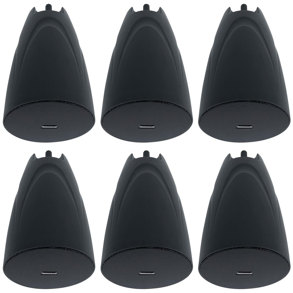 Rockville PEN-525T 5.25" 70V/100V Hanging Pendant Speaker, 35W (8 Ohm RMS), Multiple Wattage Taps, Black, for Restaurants and Commercial Spaces, 6-Piece