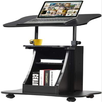 GRAFFY Rolling Mobile Stand, Laptop Podium w/Swivel Wheels, Adjustable Height & Tiltable Desktop, Sit-to-Stand Desk w/Open Storage, Rolling Lectern Cart, Portable Stand for Home, Office, Studio