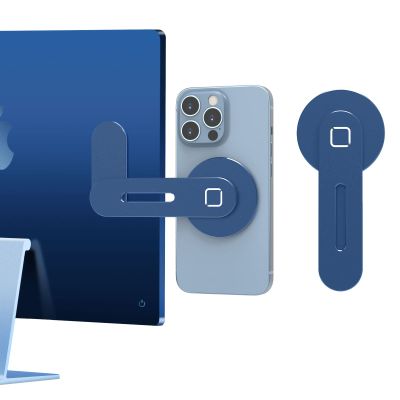 CloudValley Magnetic Phone Holder for Laptop Designed for iPhone 17/16/15/14/13/12 MagSafe, Adjustable Phone Monitor Side Mount, Slim Portable Foldable Computer Expansion Bracket, Navy Blue