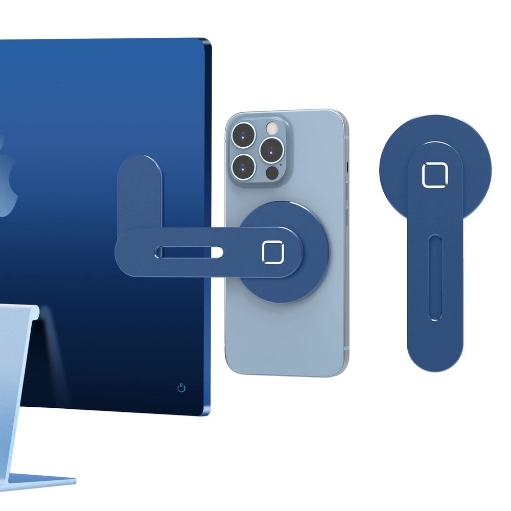 CloudValley Magnetic Phone Holder for Laptop Designed for iPhone 17/16/15/14/13/12 MagSafe, Adjustable Phone Monitor Side Mount, Slim Portable Foldable Computer Expansion Bracket, Navy Blue