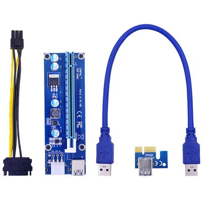ezqnirk 1pcs VER006C PCI-E Riser Card PCIE 1x to 16x Extension 100CM 60CM USB3.0 Cable SATA 15Pin to 6Pin Power Cord Suitable for Graphics Card,0.3M