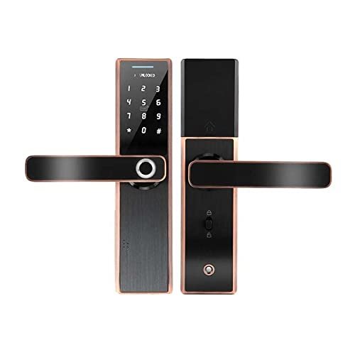 Electric Smart Door Lock Fingerprint Cards Password Key Lock with Touchscreen Keypad Entry Smart Lock Safety Exterior DUO ER (Color : Red)