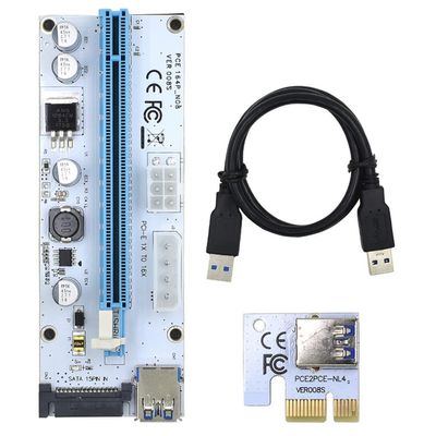 ezqnirk 1pcs PCI-E Riser 009s/010 Plus Card PCIE PCI E Extender USB 3.0 SATA to 4Pin Molex Adapter Cable Mining Riser Suitable for Video Card,3in1 Riser 008S Blue