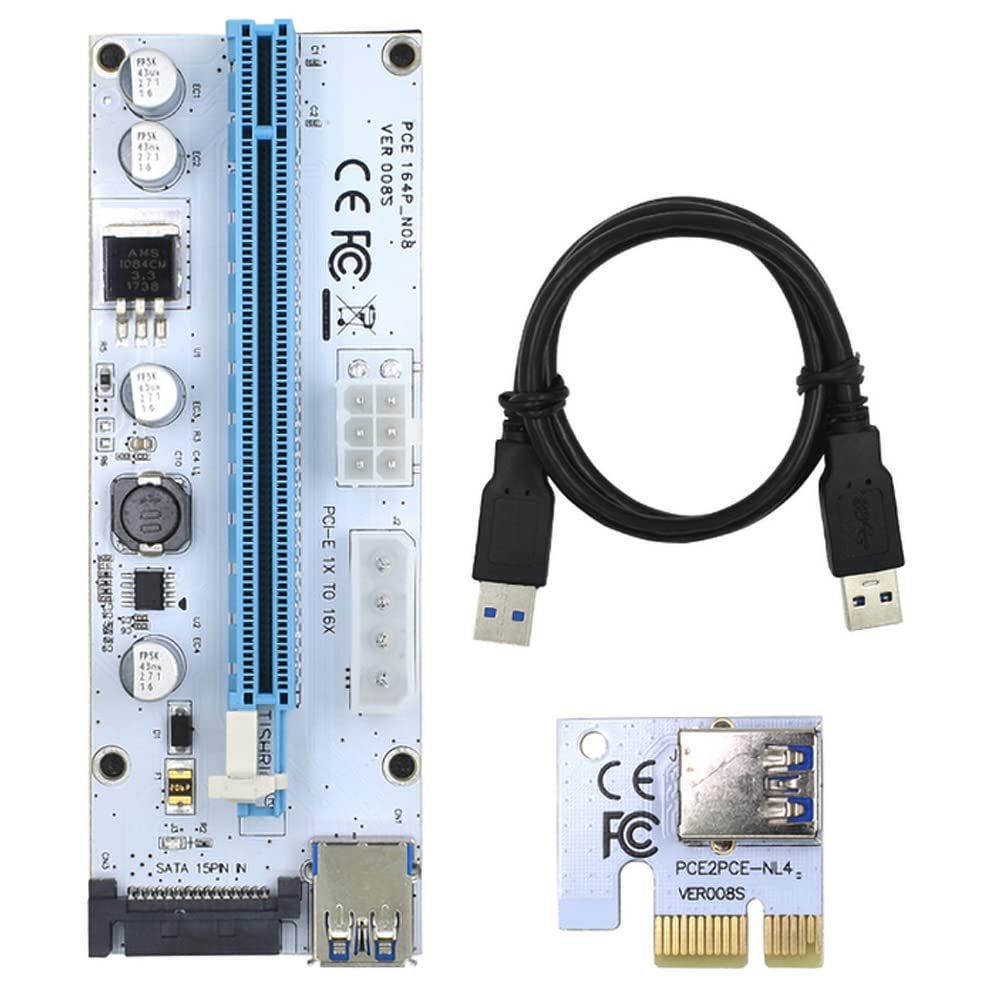 ezqnirk 1pcs PCI-E Riser 009s/010 Plus Card PCIE PCI E Extender USB 3.0 SATA to 4Pin Molex Adapter Cable Mining Riser Suitable for Video Card,3in1 Riser 008S Blue