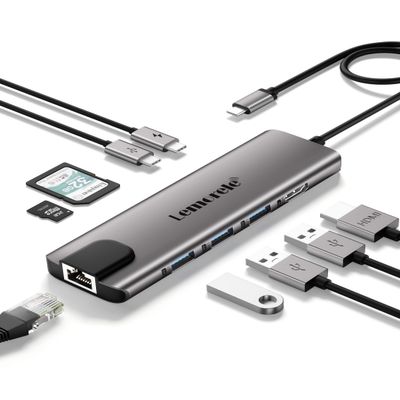 Lemorele USB C Hub Multiport Adapter 9 in 1 w/Gigabit Ethernet, 100W PD, HDMI 4K, 3 USB 2.0, 5Gbps USB C Data Port, SD/TF Card Reader, Dongle Docking Station for MacBook Lenovo HP Dell Laptops