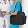 LoDrid Nurse Tote Bag with Padded Bottom, Nurse Utility Bag for Home Health, Nurse Work Tote Bag with Zip-Top Closure, 15.6" Laptop Layer, Multiple Pockets for Nurse Supplies, Black, Bag Only view 2