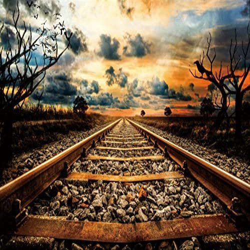 10x8FT Old Train Track Backdrop Vintage Railway Station Photography Background for Photoshoot Nature Scenery Sunset Photography Background