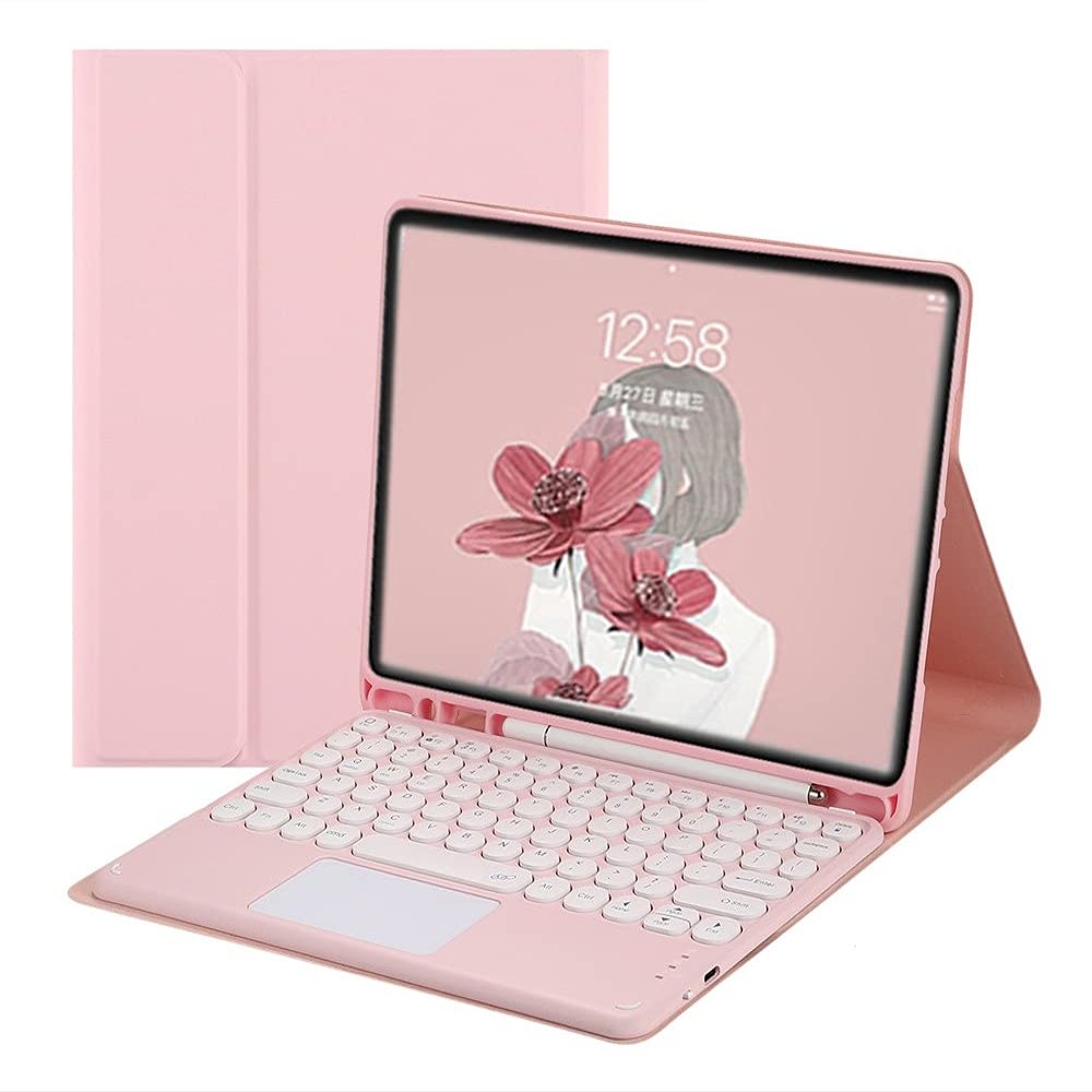 HENGHUI Touch Keyboard for Galaxy Tab S8 11" 2022 / Tab S7 11 Inch 2020 Tablet Keyboard Case with Touchpad Cute Round Key Color Keyboard Detachable Wireless Keyboard Cover (Pink)