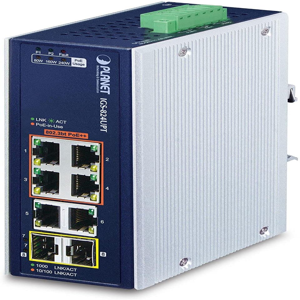 Planet IP30 Industrial 4-Port 10/100/1000T 95W 802.3bt PoE, W125796063 (10/100/1000T 95W 802.3bt PoE + 2-Port 10/100/1000T IP30 Industrial 4-Port, Unmanaged, Gigabit Ethernet)