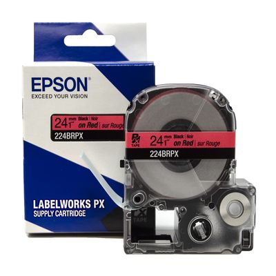 Epson LABELWORKS 224BRPX Genuine PET (Polyester) Tape Cartridge - Black on Red Label Maker Tape - 1" (24MM) Wide, 30'