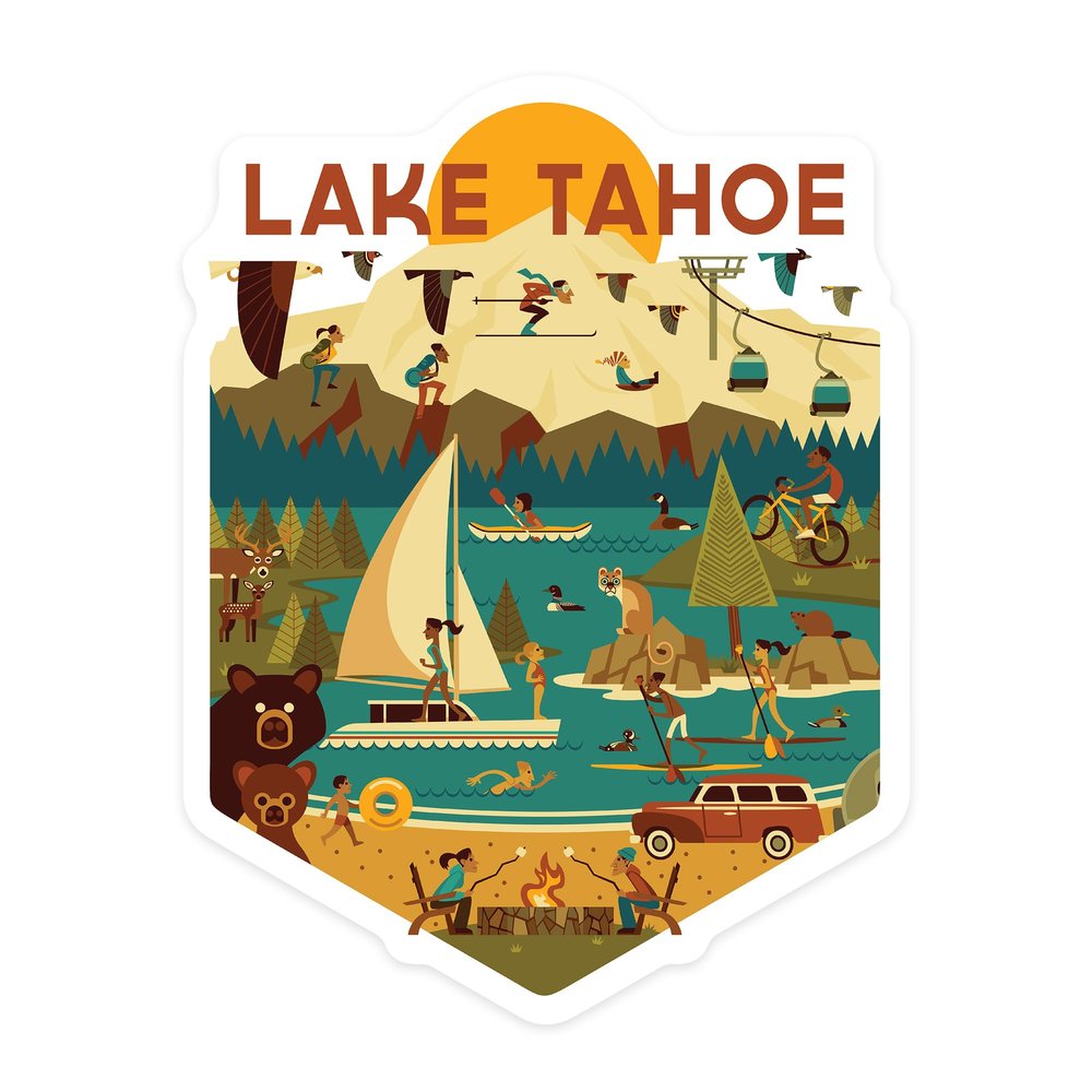 Die Cut Sticker Lake Tahoe, Geometric, Vinyl Sticker, (Waterproof Decal for Cars, Water Bottles, Laptops, Coolers), Large